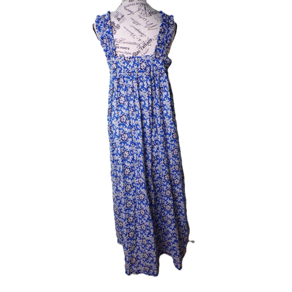 🆕J CREW Cotton Floral Shift Midi Dress Medium Blue - Picture 9 of 10